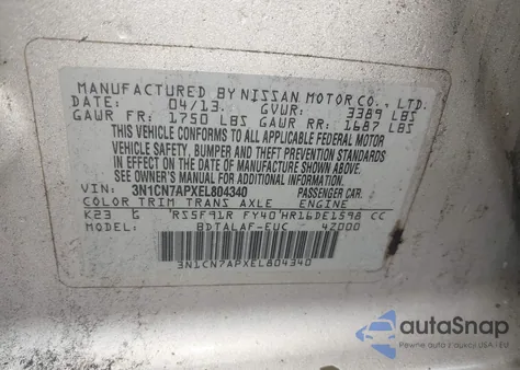 2014 Nissan Versa 1.6 S z USA, uszkodzony, nr VIN 3N1CN7APXEL804340